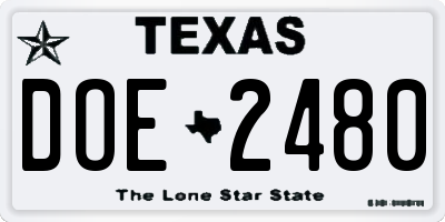 TX license plate DOE2480