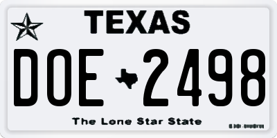 TX license plate DOE2498