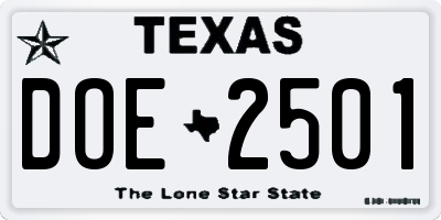 TX license plate DOE2501