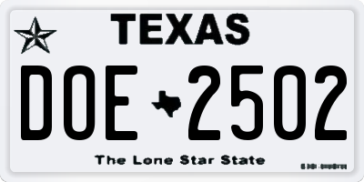 TX license plate DOE2502