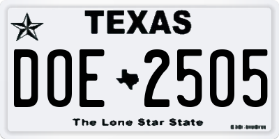 TX license plate DOE2505