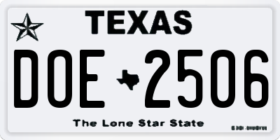 TX license plate DOE2506