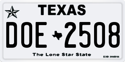 TX license plate DOE2508