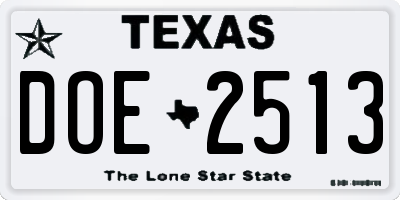 TX license plate DOE2513
