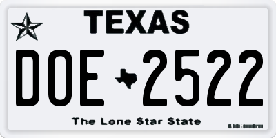 TX license plate DOE2522