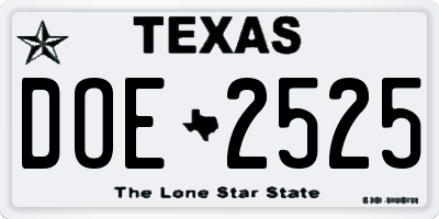 TX license plate DOE2525