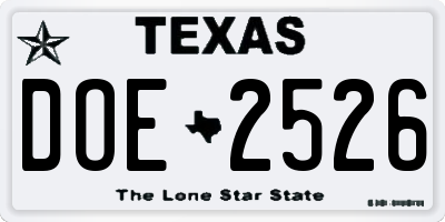 TX license plate DOE2526