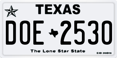 TX license plate DOE2530