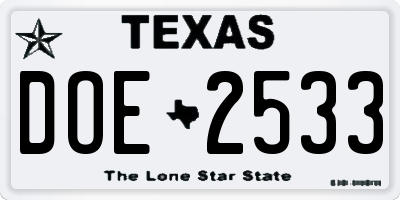 TX license plate DOE2533