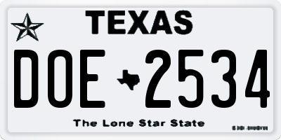 TX license plate DOE2534