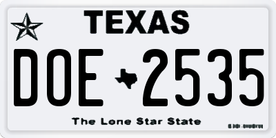 TX license plate DOE2535