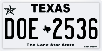 TX license plate DOE2536