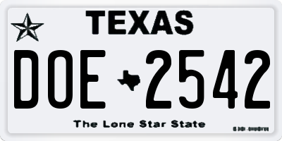 TX license plate DOE2542