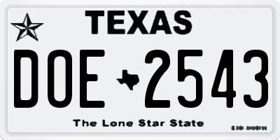 TX license plate DOE2543