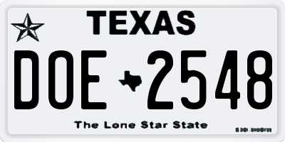 TX license plate DOE2548