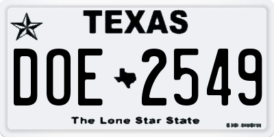TX license plate DOE2549