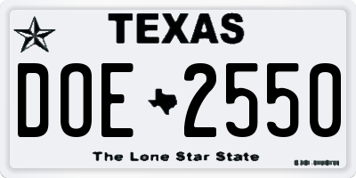 TX license plate DOE2550