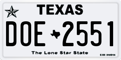 TX license plate DOE2551