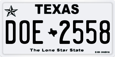 TX license plate DOE2558