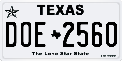 TX license plate DOE2560