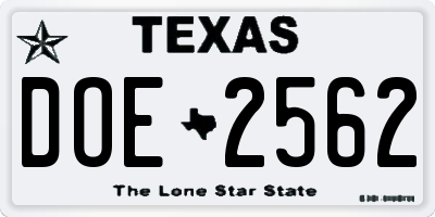 TX license plate DOE2562