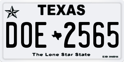 TX license plate DOE2565