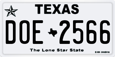 TX license plate DOE2566