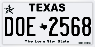 TX license plate DOE2568