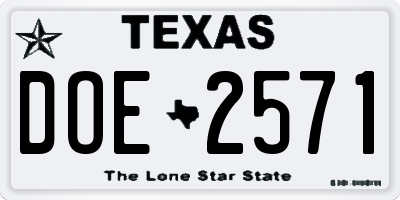 TX license plate DOE2571