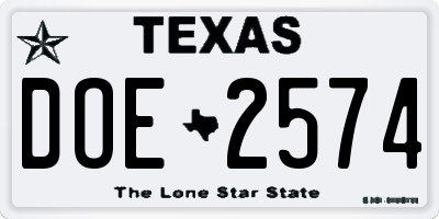 TX license plate DOE2574