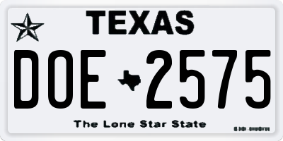 TX license plate DOE2575