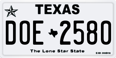 TX license plate DOE2580
