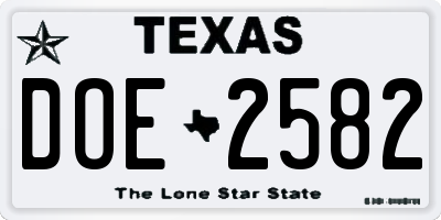 TX license plate DOE2582