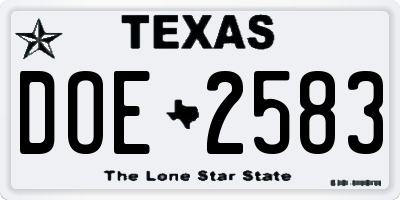 TX license plate DOE2583