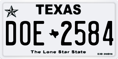 TX license plate DOE2584