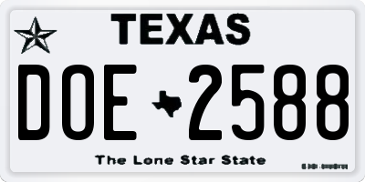 TX license plate DOE2588