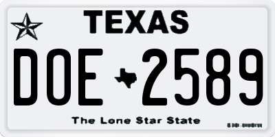 TX license plate DOE2589
