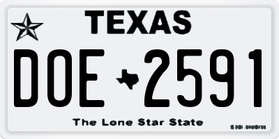 TX license plate DOE2591