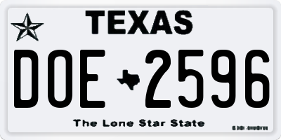 TX license plate DOE2596