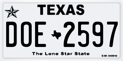 TX license plate DOE2597