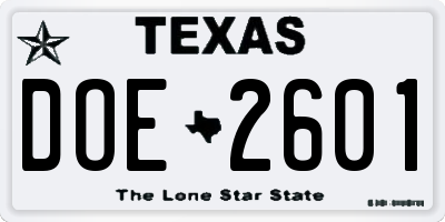 TX license plate DOE2601