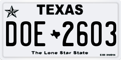 TX license plate DOE2603
