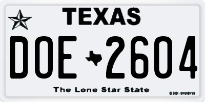 TX license plate DOE2604