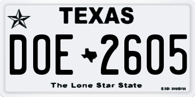 TX license plate DOE2605