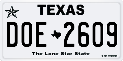TX license plate DOE2609