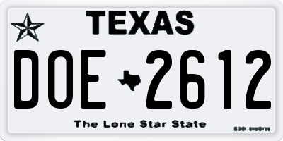 TX license plate DOE2612