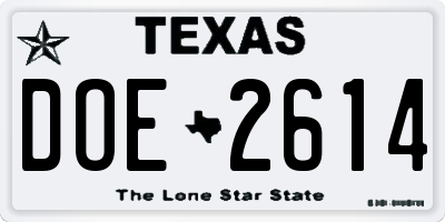 TX license plate DOE2614