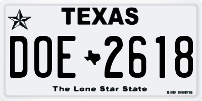 TX license plate DOE2618
