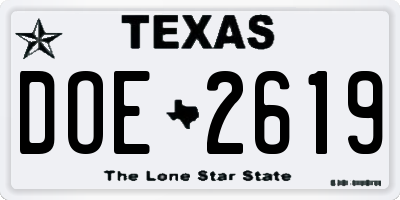 TX license plate DOE2619