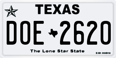 TX license plate DOE2620